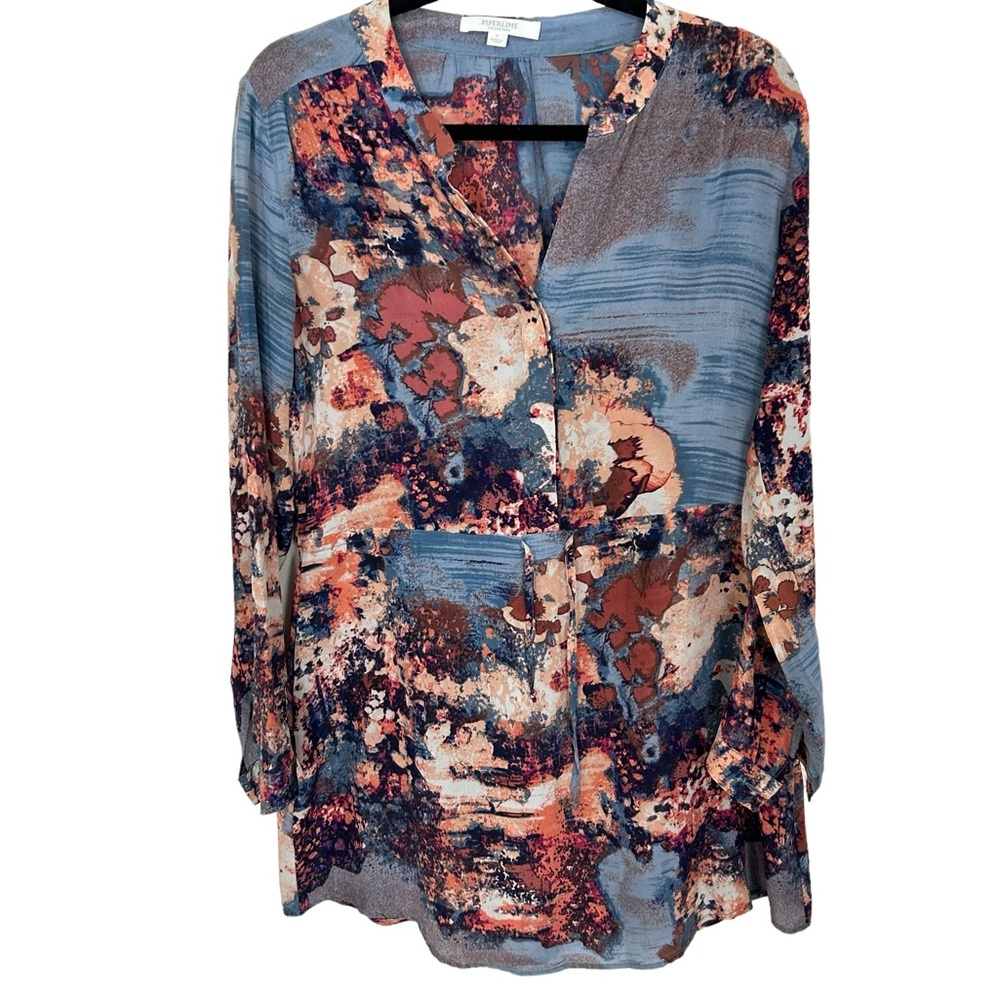Piperlime Collection Watercolor Drawstring Shift Floral Silk Dress Womens Small